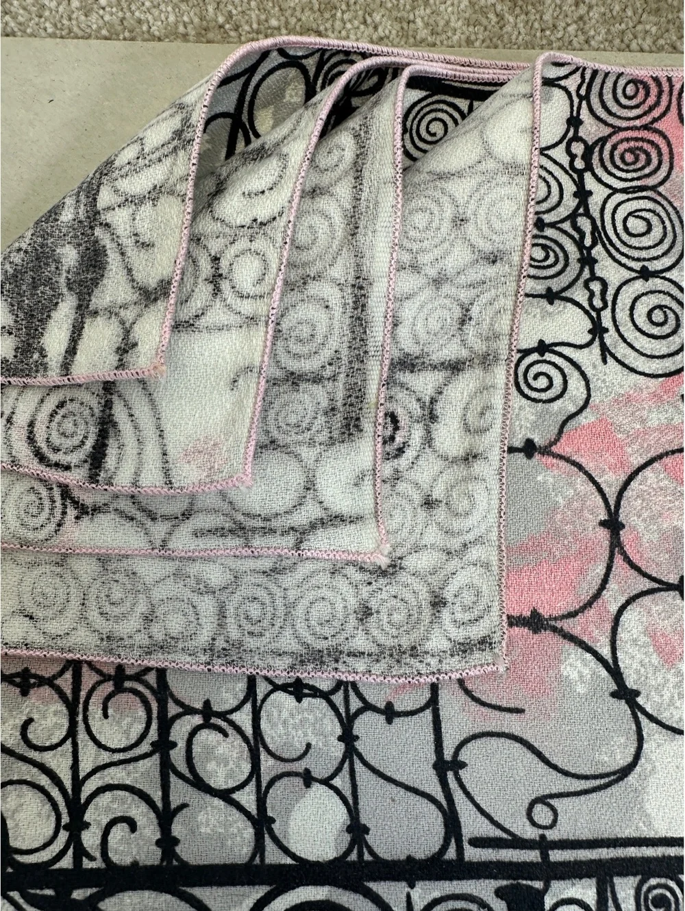 Vtg MCM New 4 Pink & Gray Placemat + Napkin Set Abstract Mod 1950s Linens